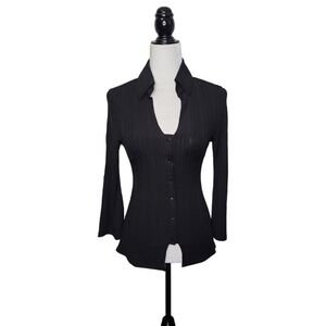 Uncle Studios Women's  Chic Stretchy Black Shirt With Bell Sleeves  Size XS NWT